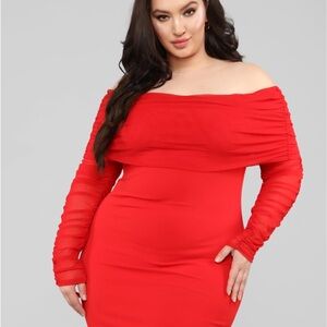 Fashion Nova Vibrant Red Off-Shoulder Dress